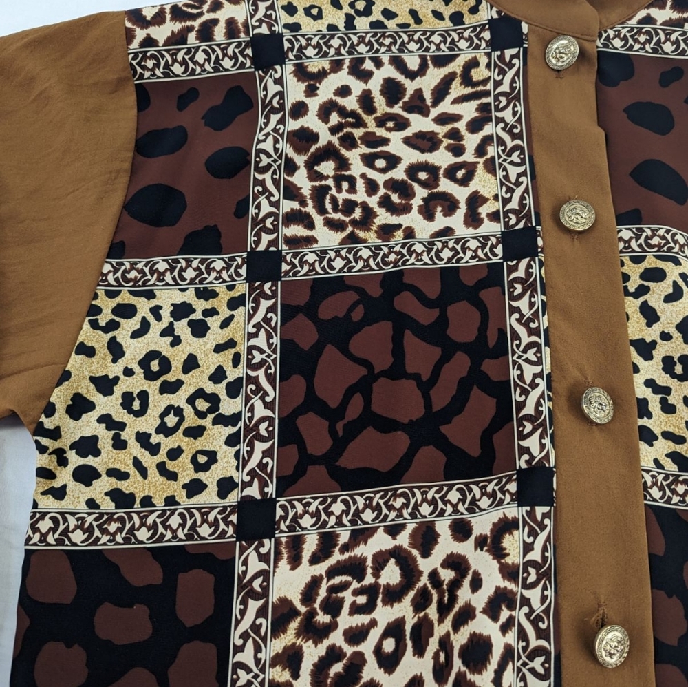 Vintage LEOPARD Print Jacket Windbreaker Gold Lion Buttons SPORT SAVVY Women's L - Picture 11 of 16